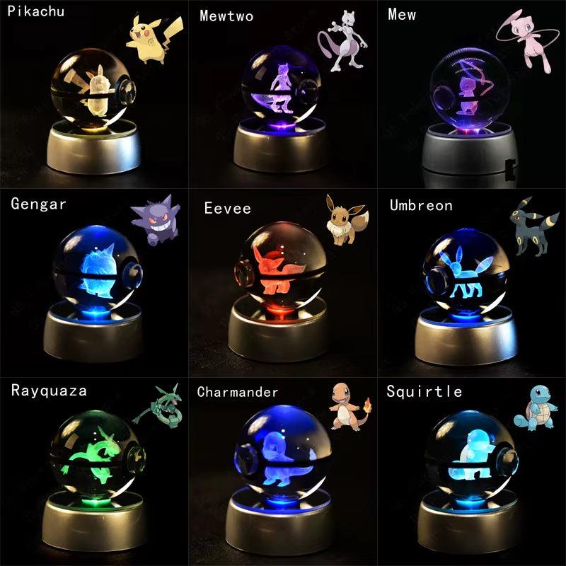 Pokemon 3D Crystal Ball Pikachu Gengar Mew Mewtwo Figurines Lamp Base Pokeball 3D Pokemon Glass Ball Statue Kids Birthday Gift - Bodo Now