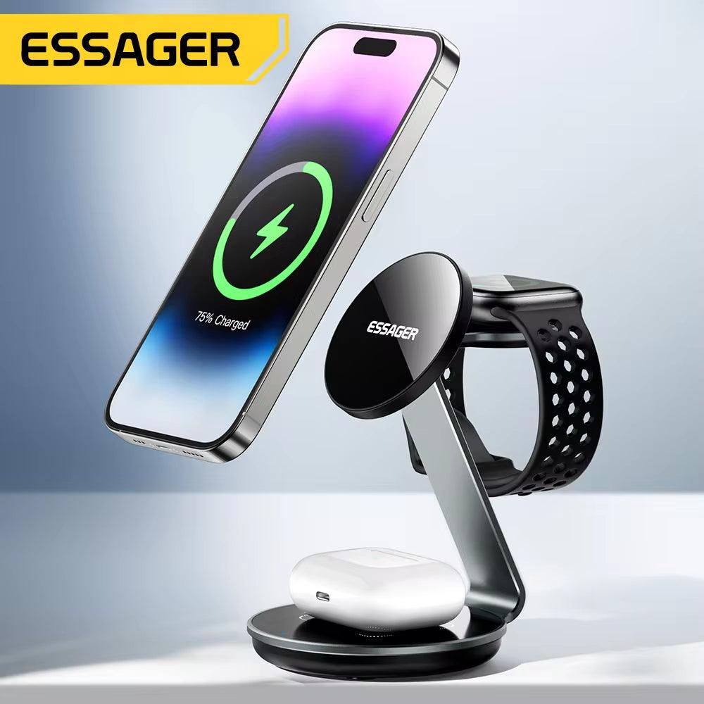 Essager 3-in-1 Magnetic Wireless Charger – Fast Charge Dock for iPhone, Apple Watch & AirPods | 15W Power - Bodo Now