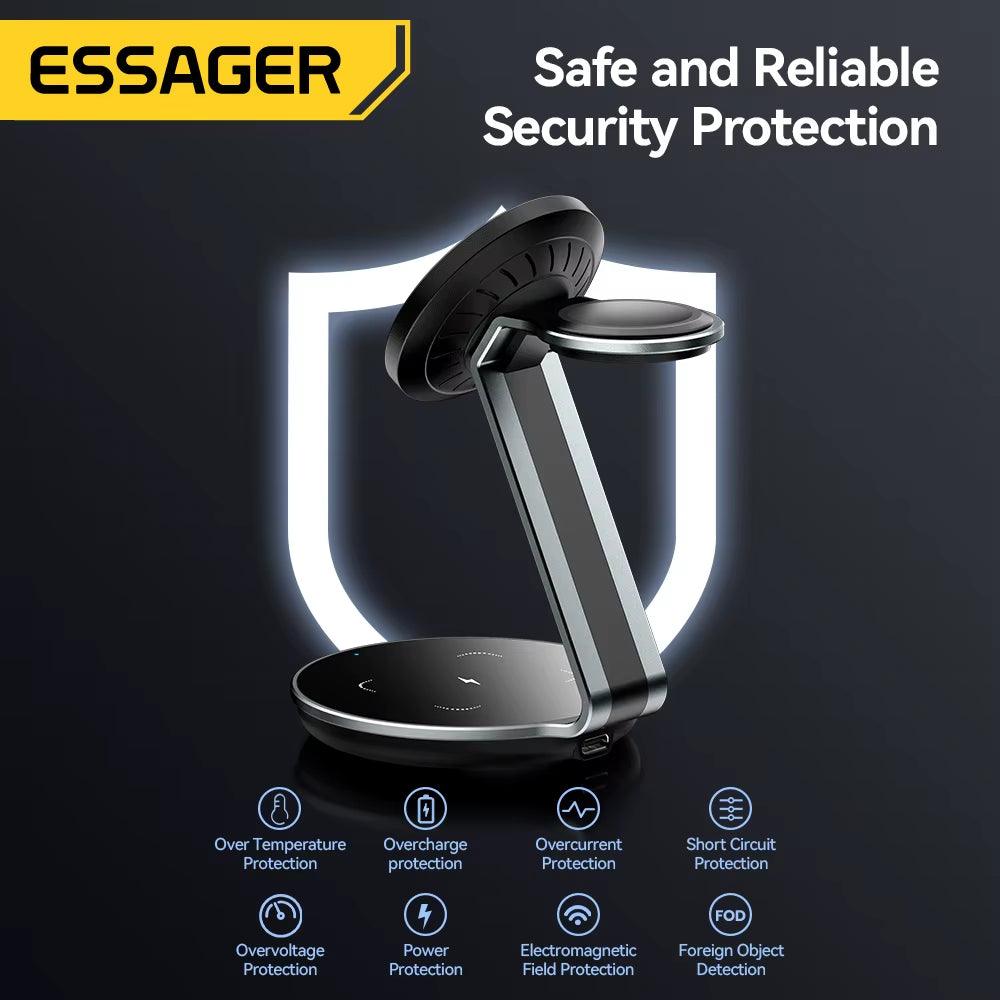 Essager 3-in-1 Magnetic Wireless Charger – Fast Charge Dock for iPhone, Apple Watch & AirPods | 15W Power - Bodo Now