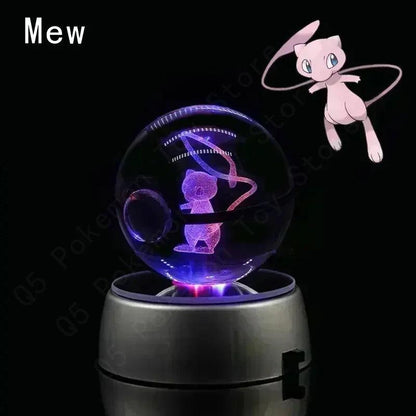 Pokemon 3D Crystal Ball Pikachu Gengar Mew Mewtwo Figurines Lamp Base Pokeball 3D Pokemon Glass Ball Statue Kids Birthday Gift - Bodo Now