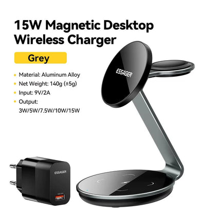 Essager 3-in-1 Magnetic Wireless Charger – Fast Charge Dock for iPhone, Apple Watch & AirPods | 15W Power - Bodo Now