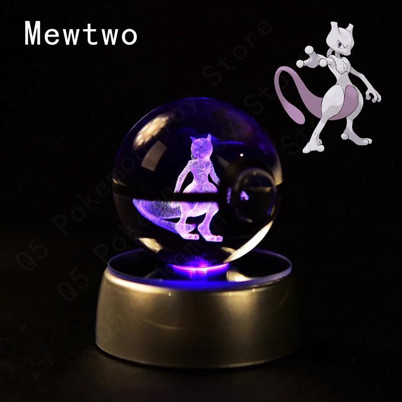 Pokemon 3D Crystal Ball Pikachu Gengar Mew Mewtwo Figurines Lamp Base Pokeball 3D Pokemon Glass Ball Statue Kids Birthday Gift - Bodo Now