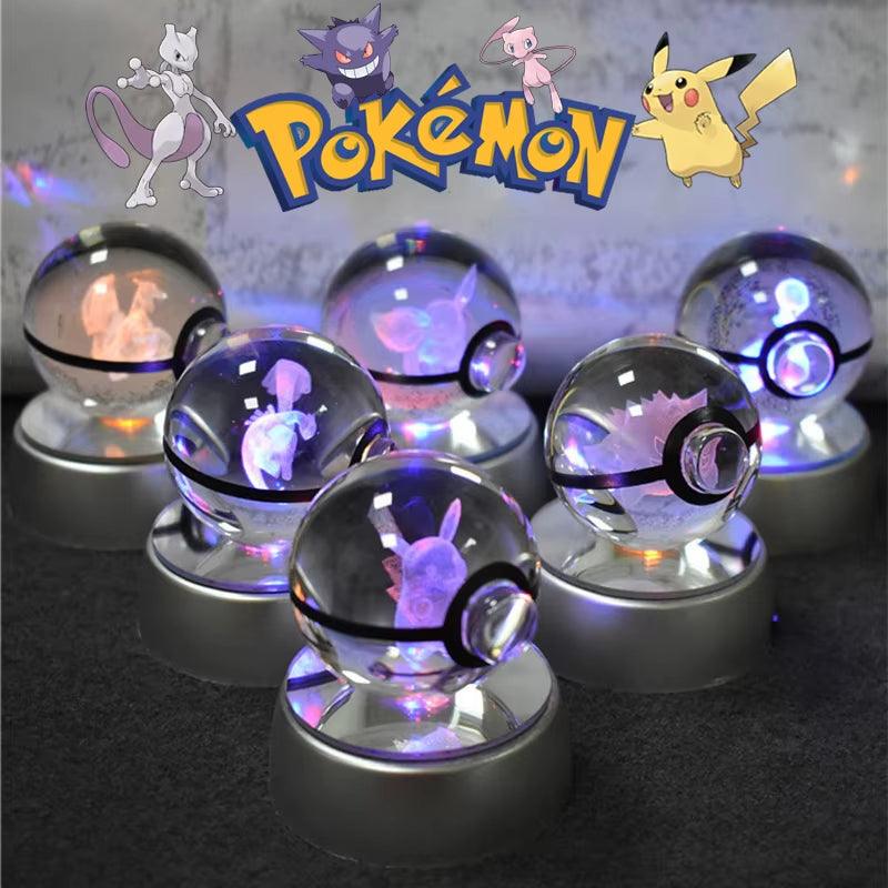 Pokemon 3D Crystal Ball Pikachu Gengar Mew Mewtwo Figurines Lamp Base Pokeball 3D Pokemon Glass Ball Statue Kids Birthday Gift - Bodo Now