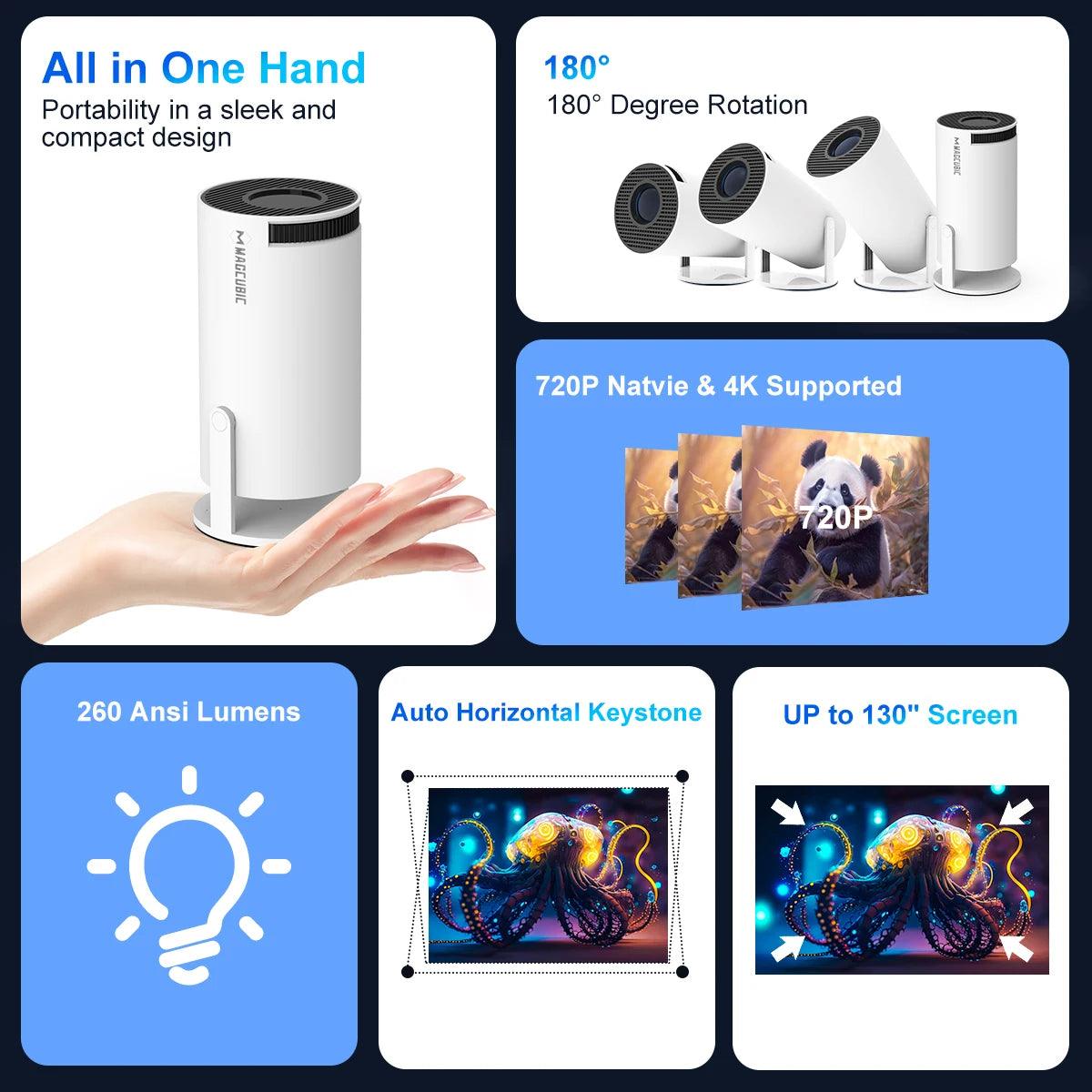 Projector HY300 Pro 4K Android 11 Dual Wifi6 260ANSI Allwinner H713 BT5.0 1080P 1280*720P Home Cinema Outdoor Projetor - Bodo Now