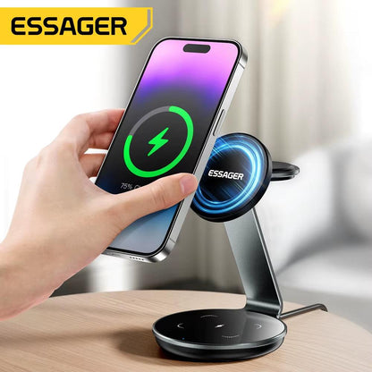 Essager 3-in-1 Magnetic Wireless Charger – Fast Charge Dock for iPhone, Apple Watch & AirPods | 15W Power - Bodo Now