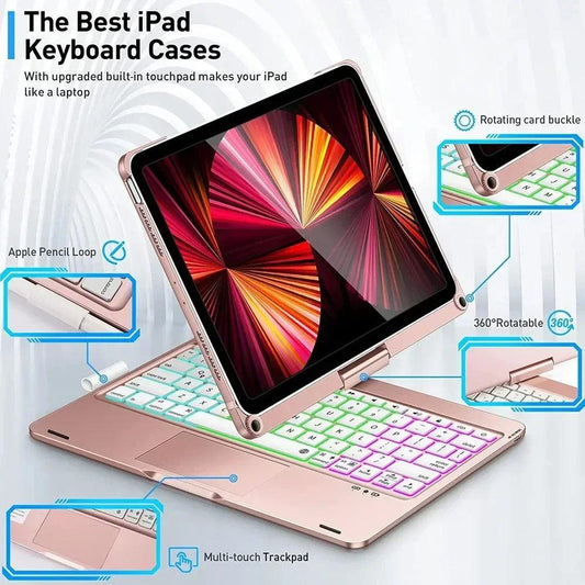 360° Rotatable Backlit Keyboard Case for iPad Pro & Air – Magic Precision, Ultimate Style! - Bodo Now