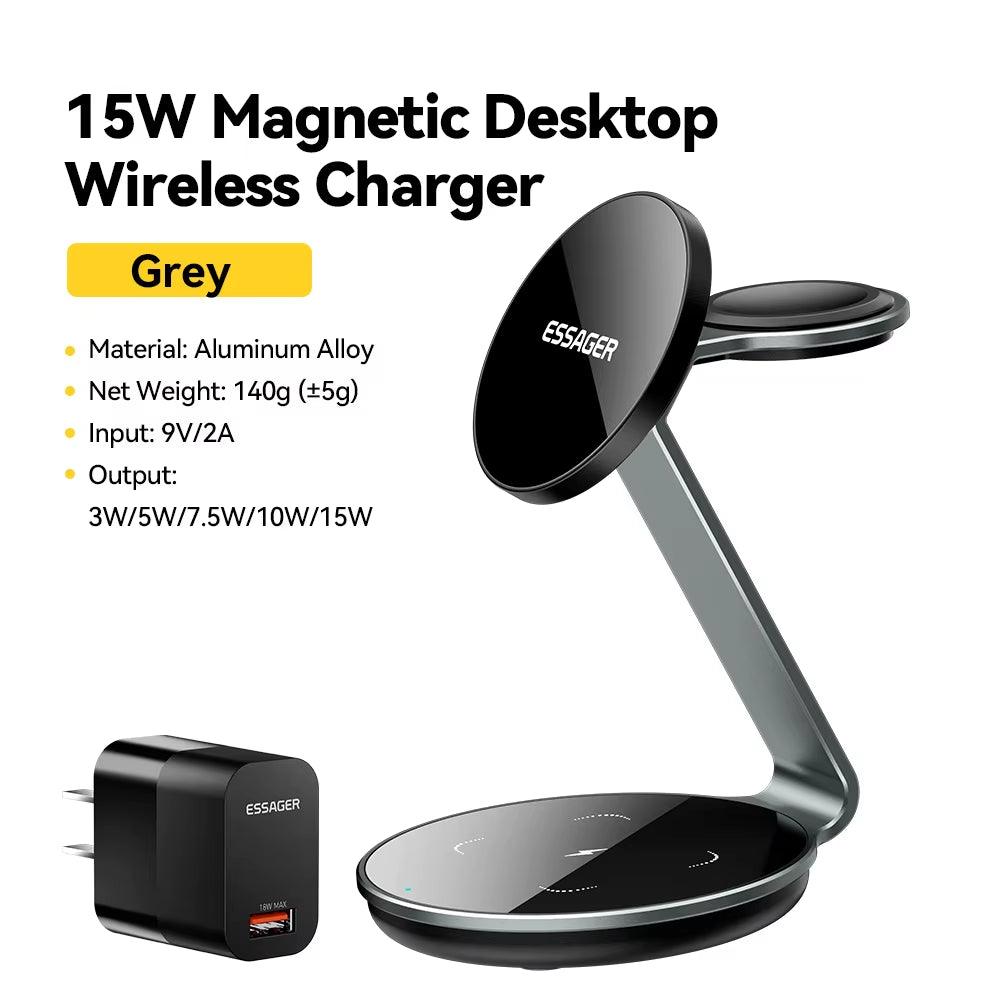 Essager 3-in-1 Magnetic Wireless Charger – Fast Charge Dock for iPhone, Apple Watch & AirPods | 15W Power - Bodo Now