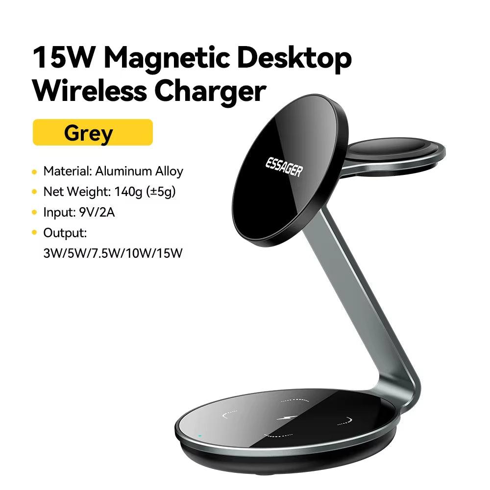 Essager 3-in-1 Magnetic Wireless Charger – Fast Charge Dock for iPhone, Apple Watch & AirPods | 15W Power - Bodo Now