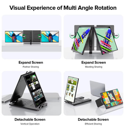 Revolutionize Your Workflow: 14'' 2K QHD Triple Portable Monitor with IPS Display, Kickstand & MacOS Compatibility! - Bodo Now